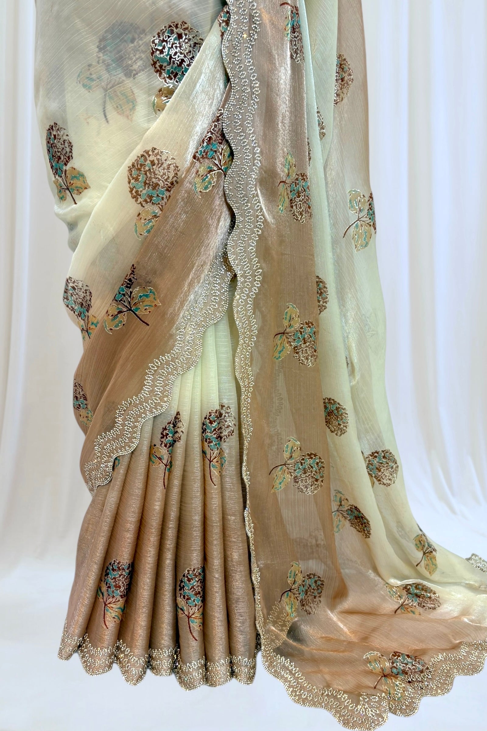 Golden Cream Shaded Floral Saree