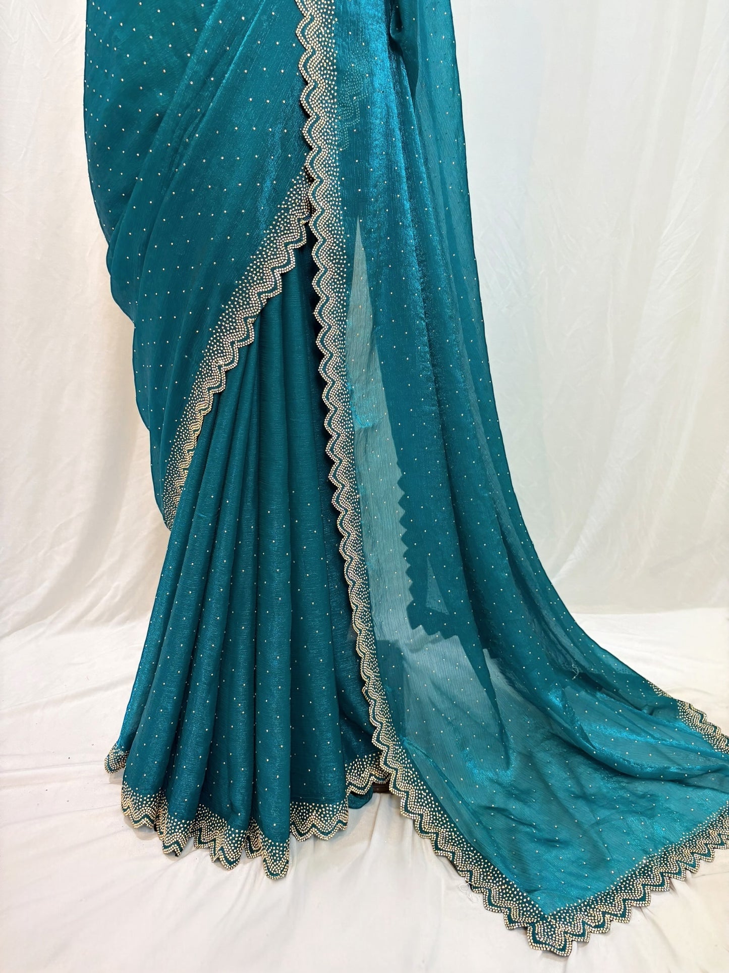 Shimmer chiffon swarovski saree - Blue