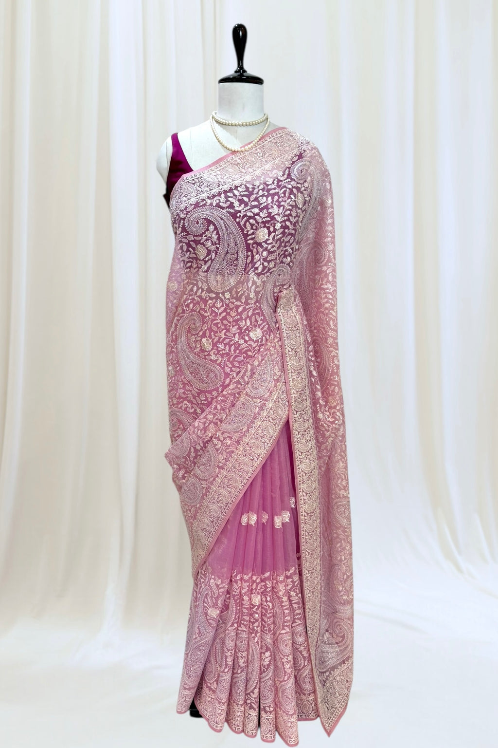 Kashmiri work soft organza saree