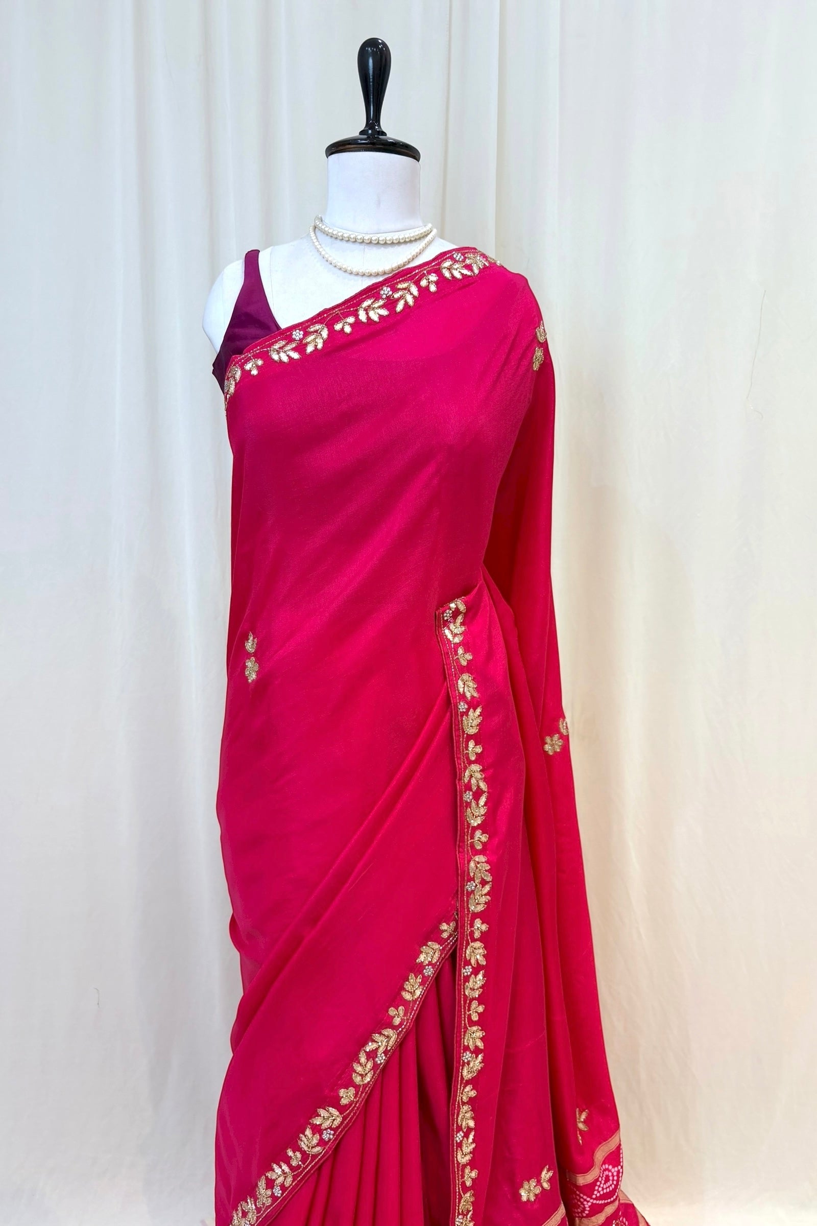 Pink pure dola silk gotta saree
