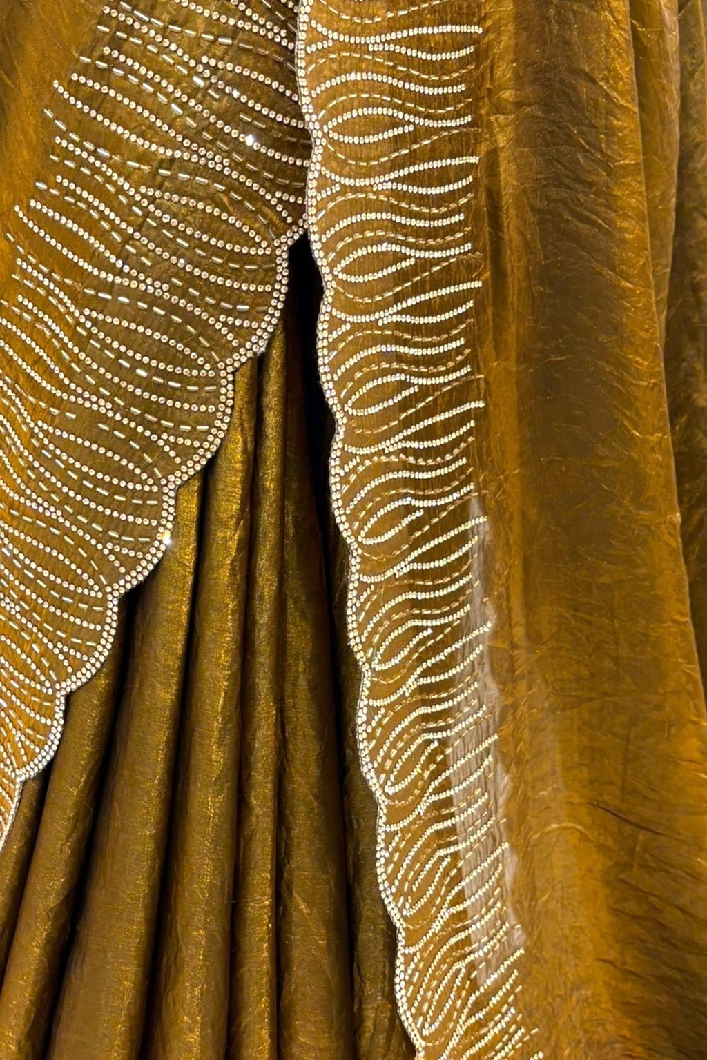 Golden fendy embellished saree