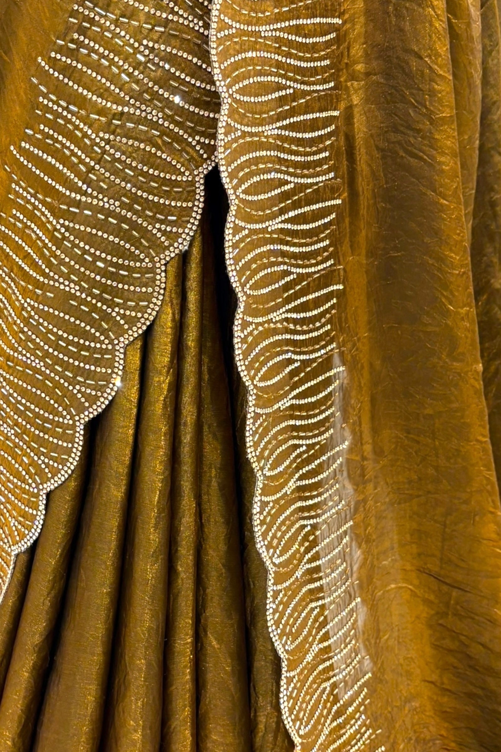 Golden fendy embellished saree