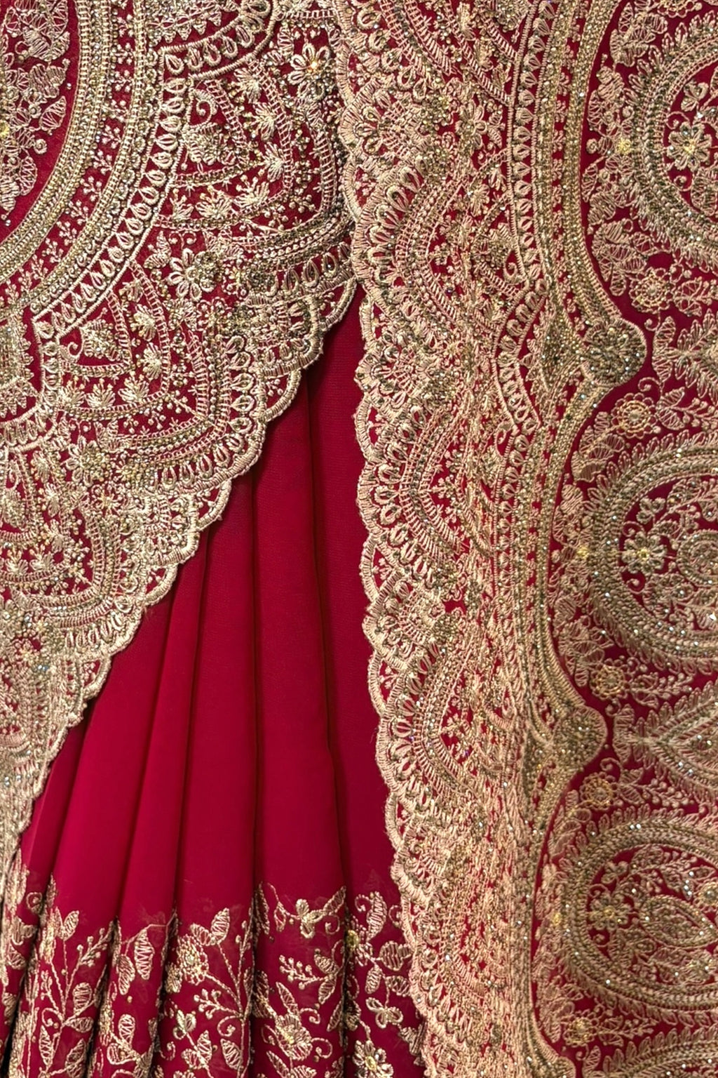 Crimson embroidered saree