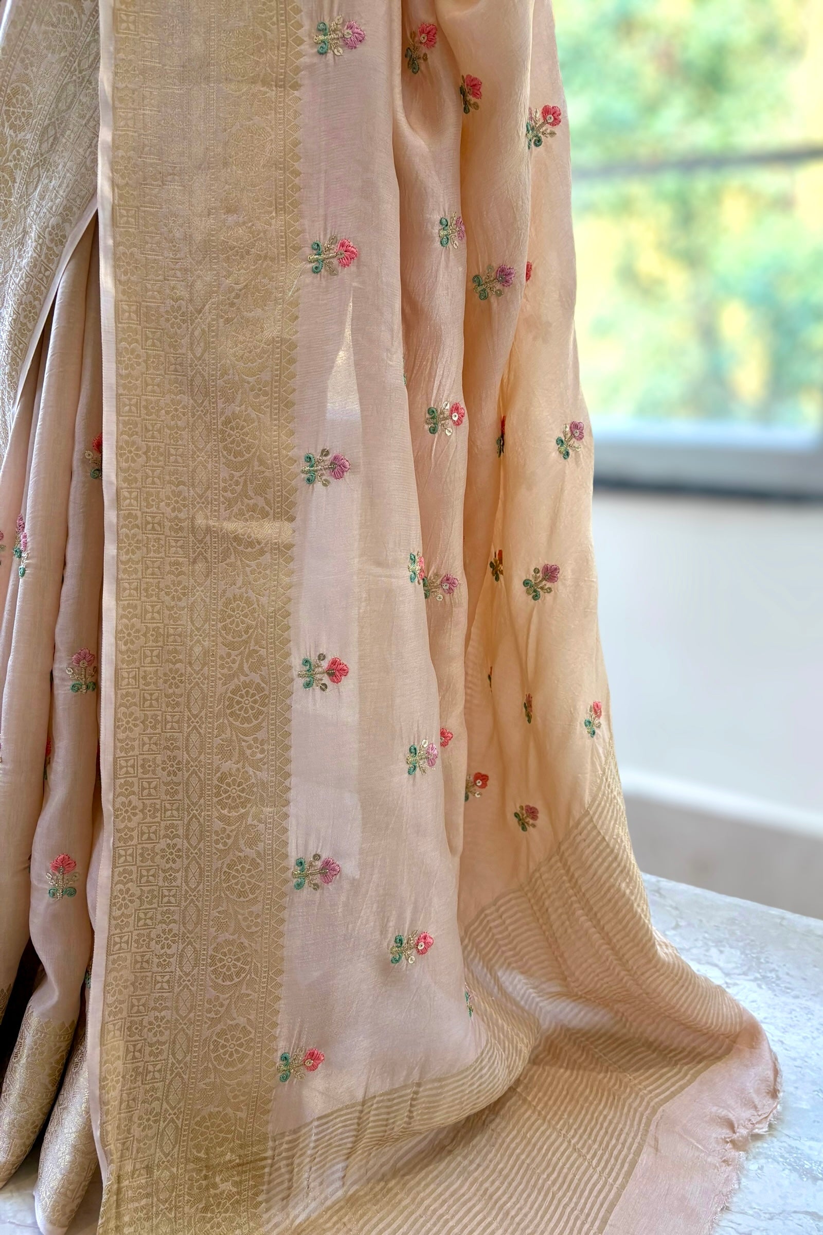 Dola silk embroidered saree - Golden