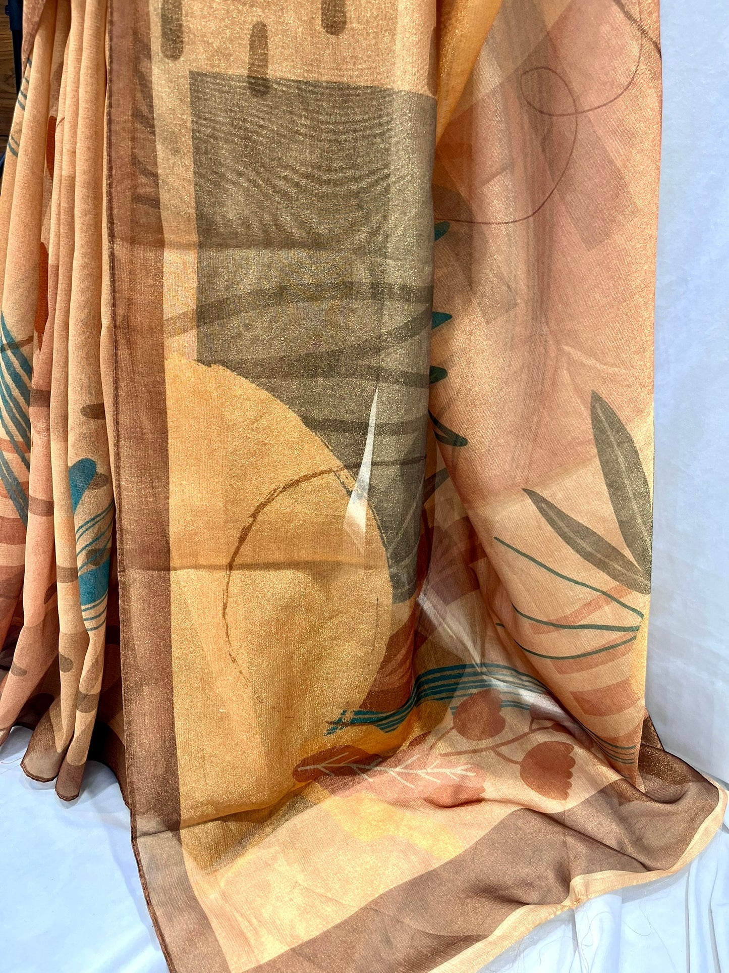 Abstract print saree - Orange