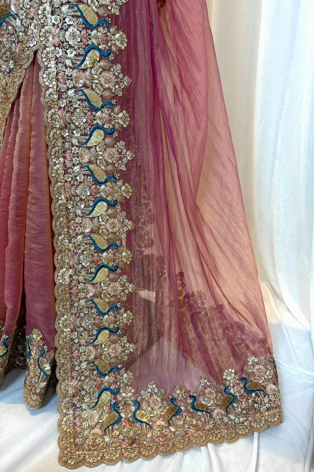 Tissue embellished saree - Rose gold