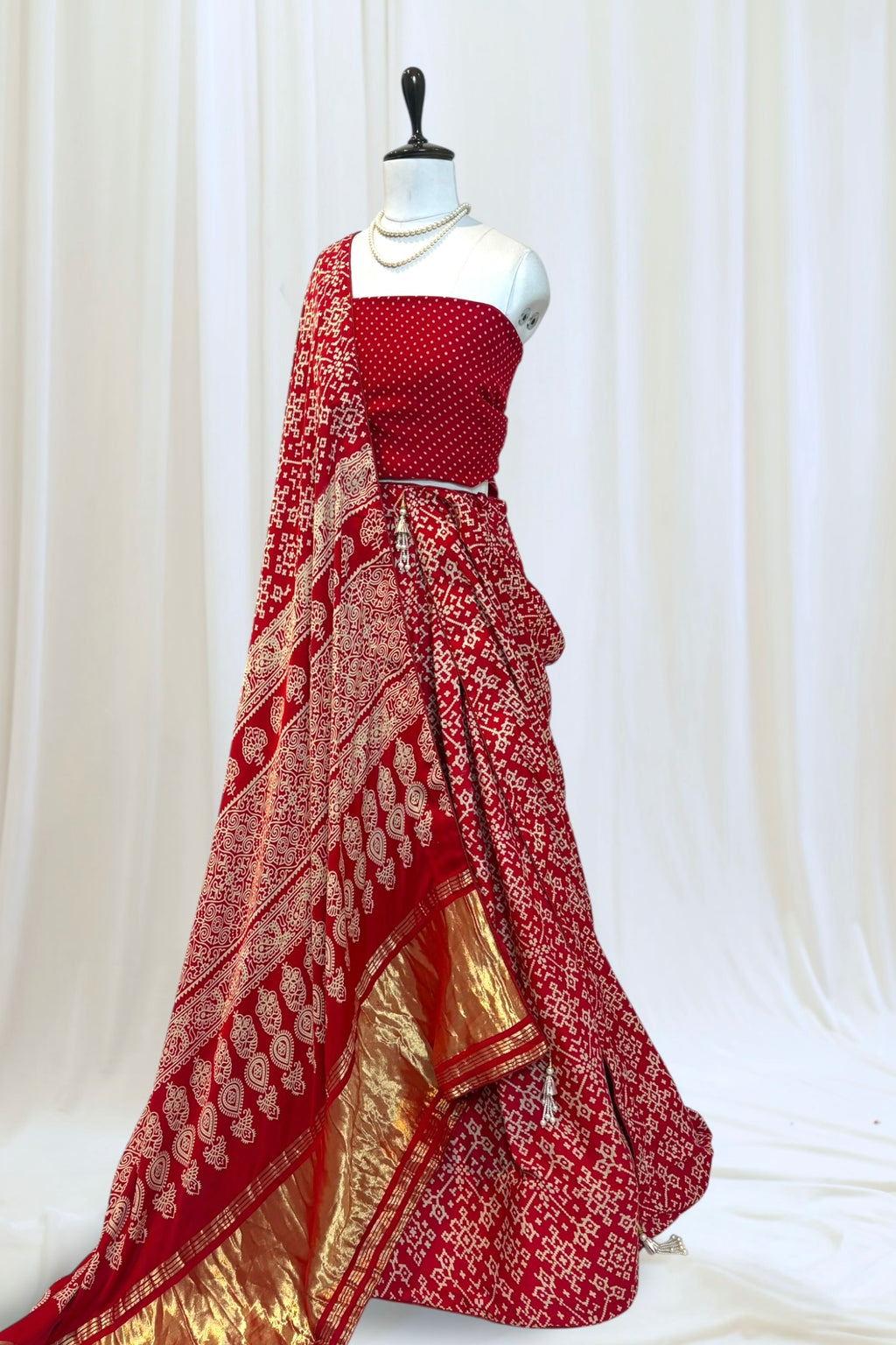 Ajrakh modal silk lehenga - Red