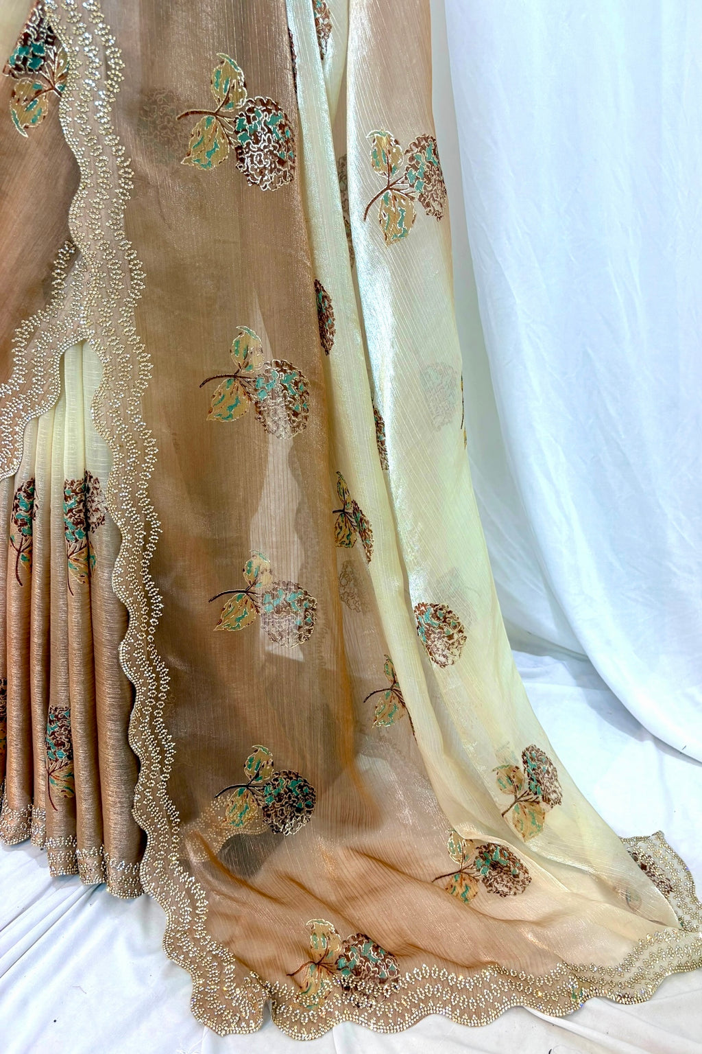 Golden Cream Shaded Floral Saree