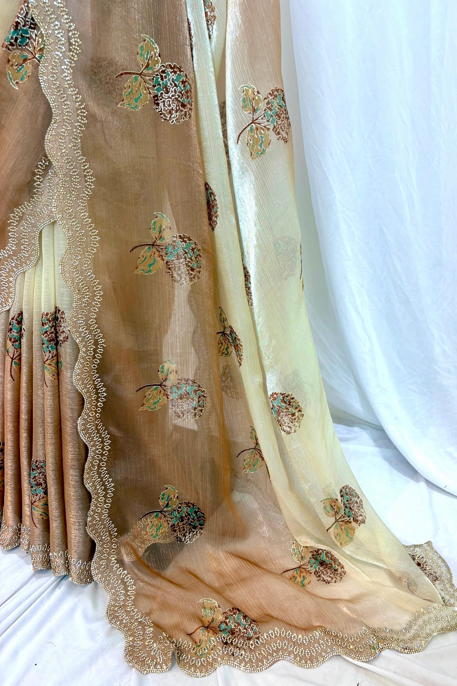 Golden Cream Shaded Floral Saree