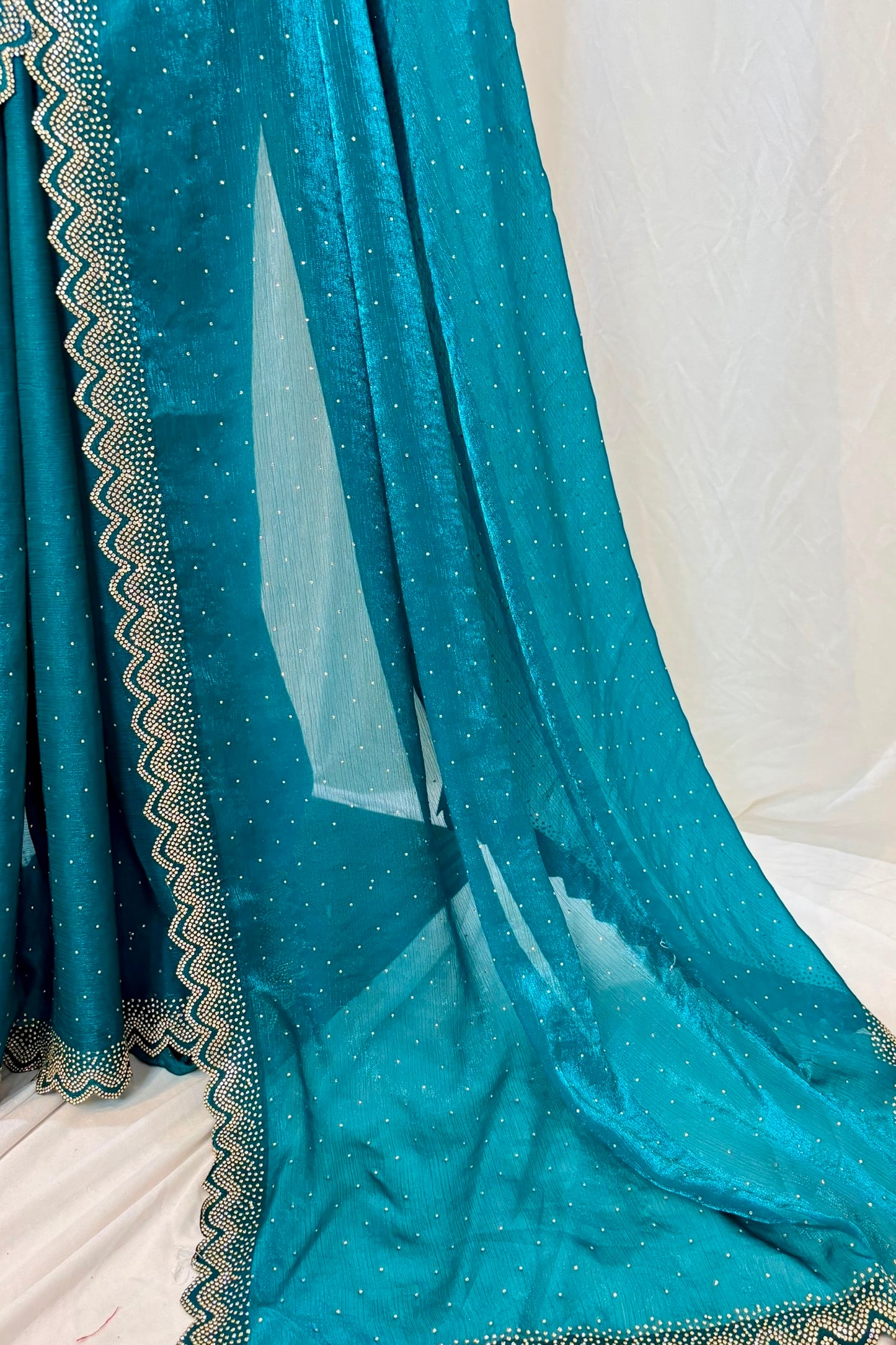 Shimmer chiffon swarovski saree - Blue