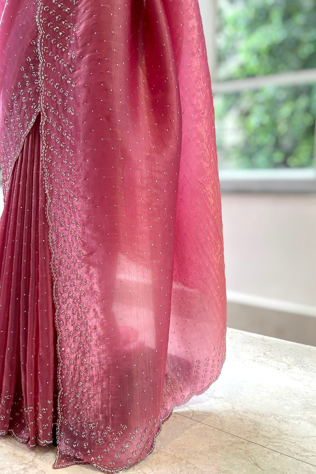 Soft organza cutwork saree - Pink