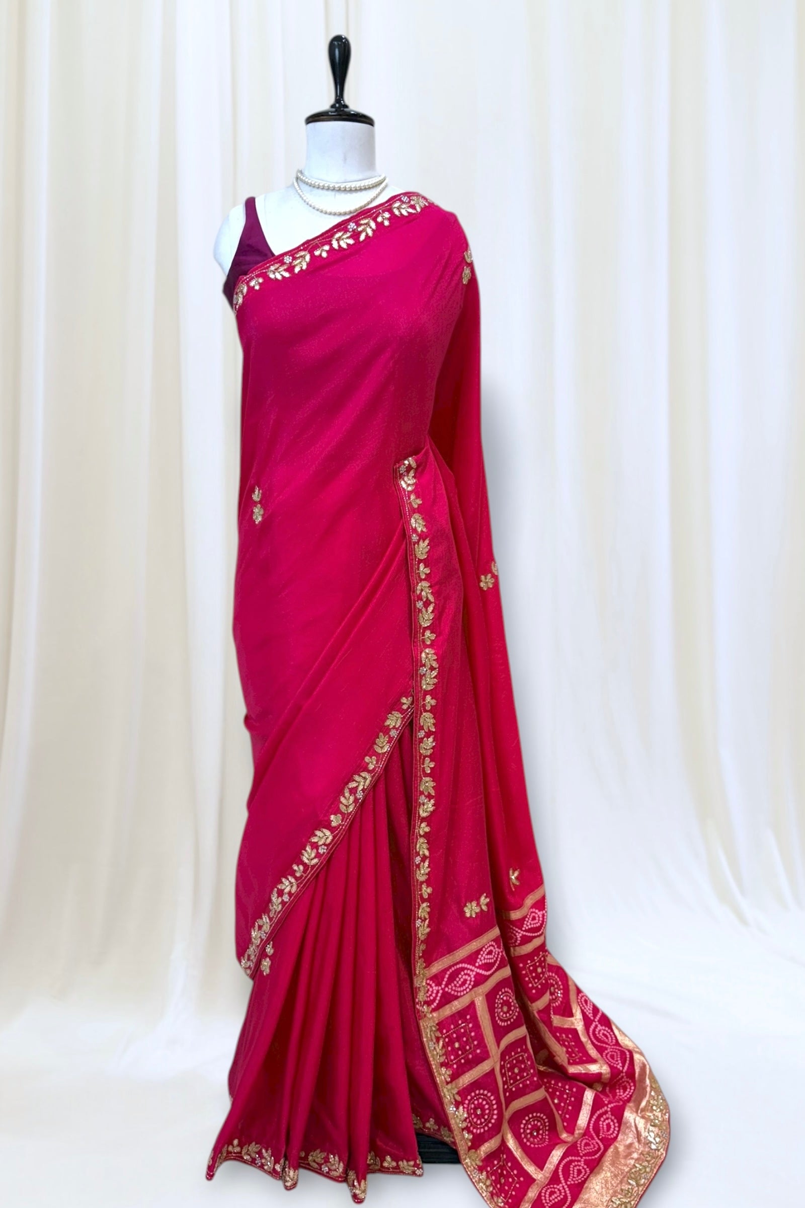 Pink pure dola silk gotta saree