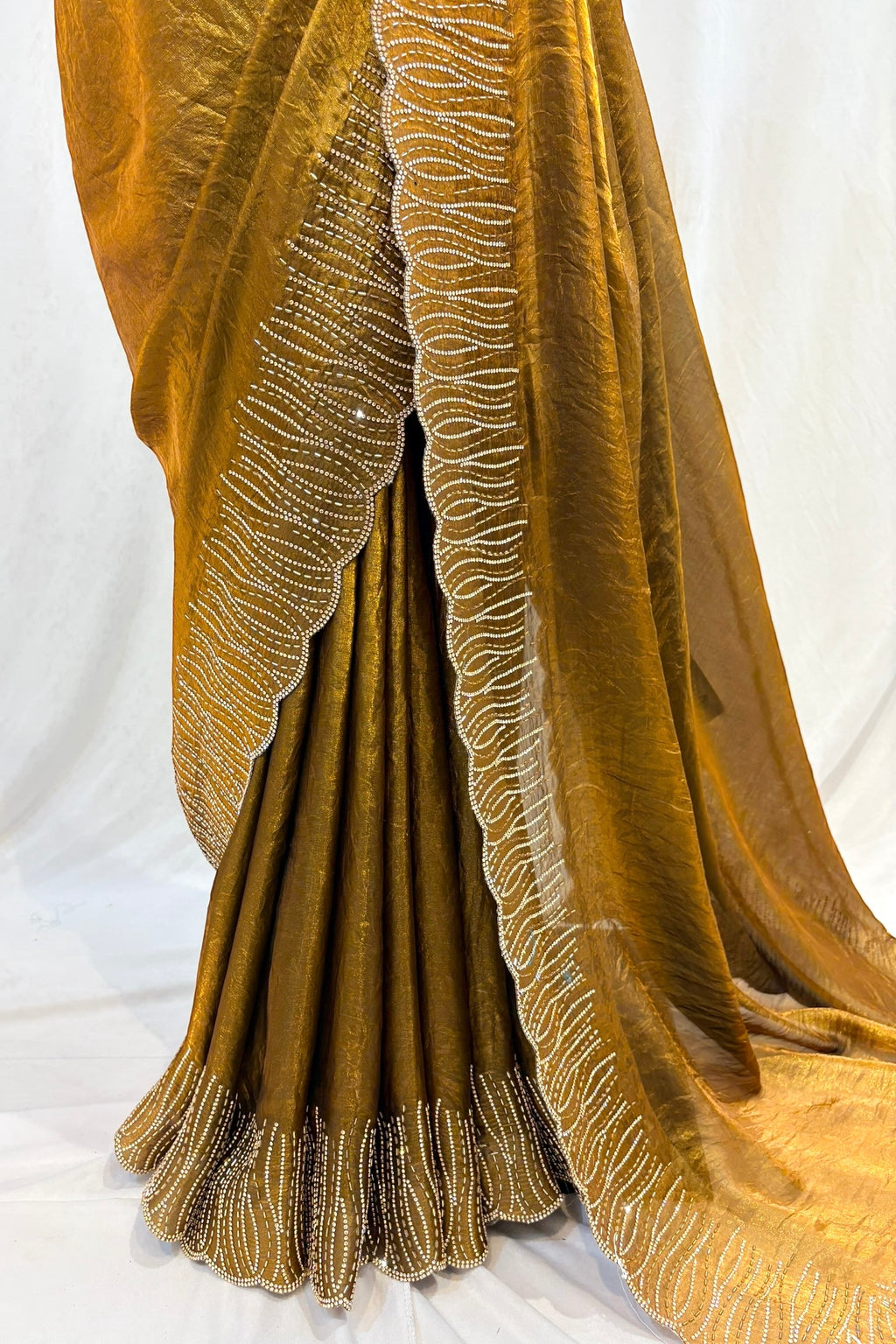 Golden fendy embellished saree