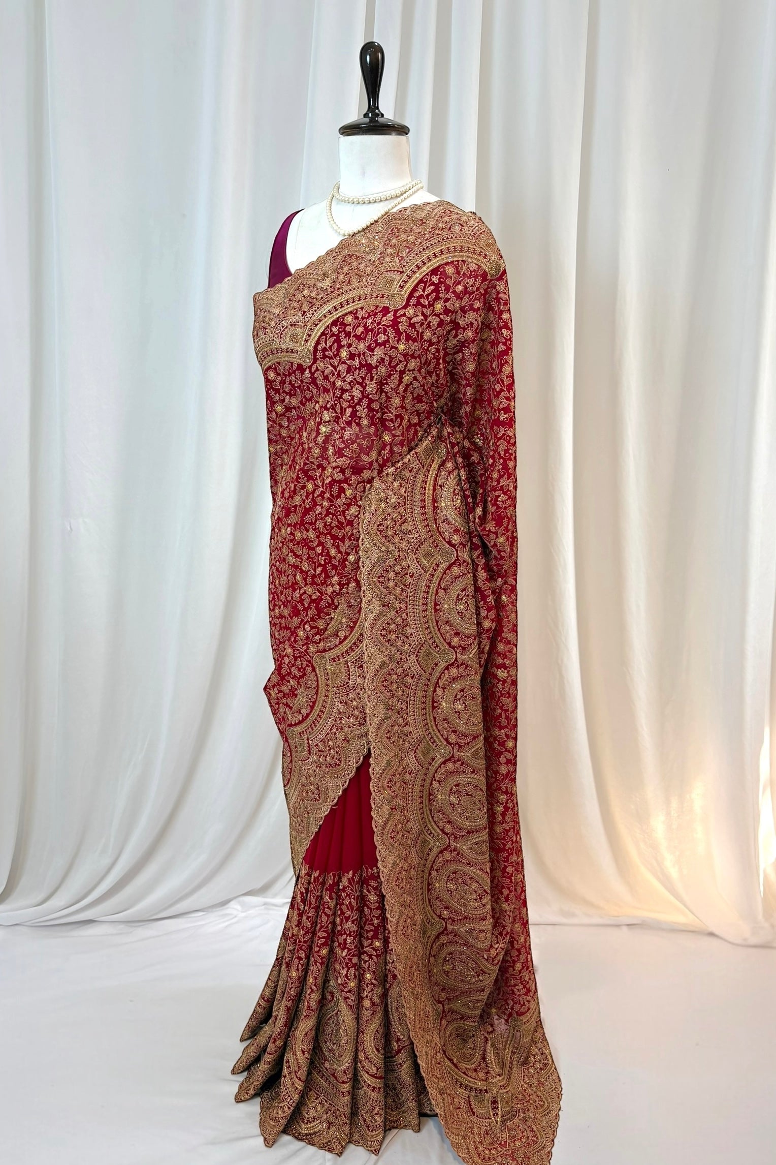 Crimson embroidered saree