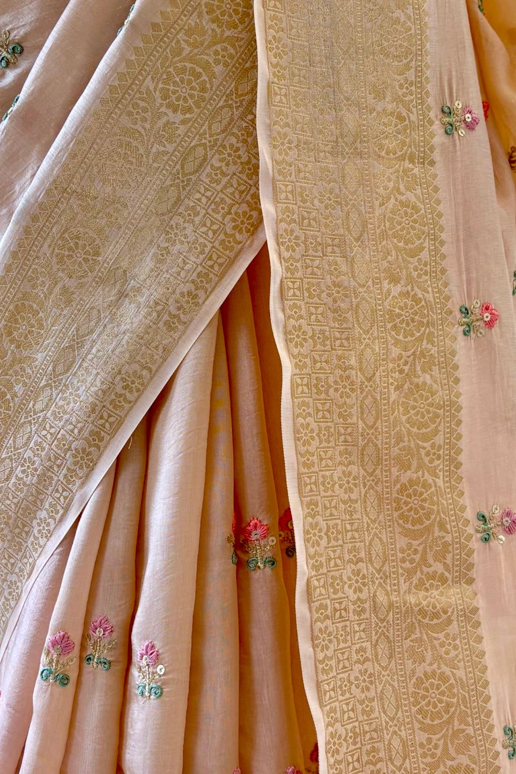Dola silk embroidered saree - Golden
