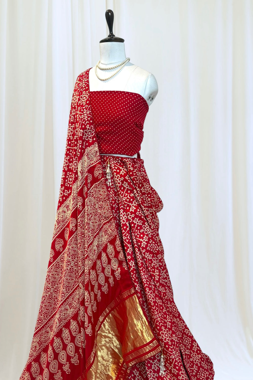 Ajrakh modal silk lehenga - Red