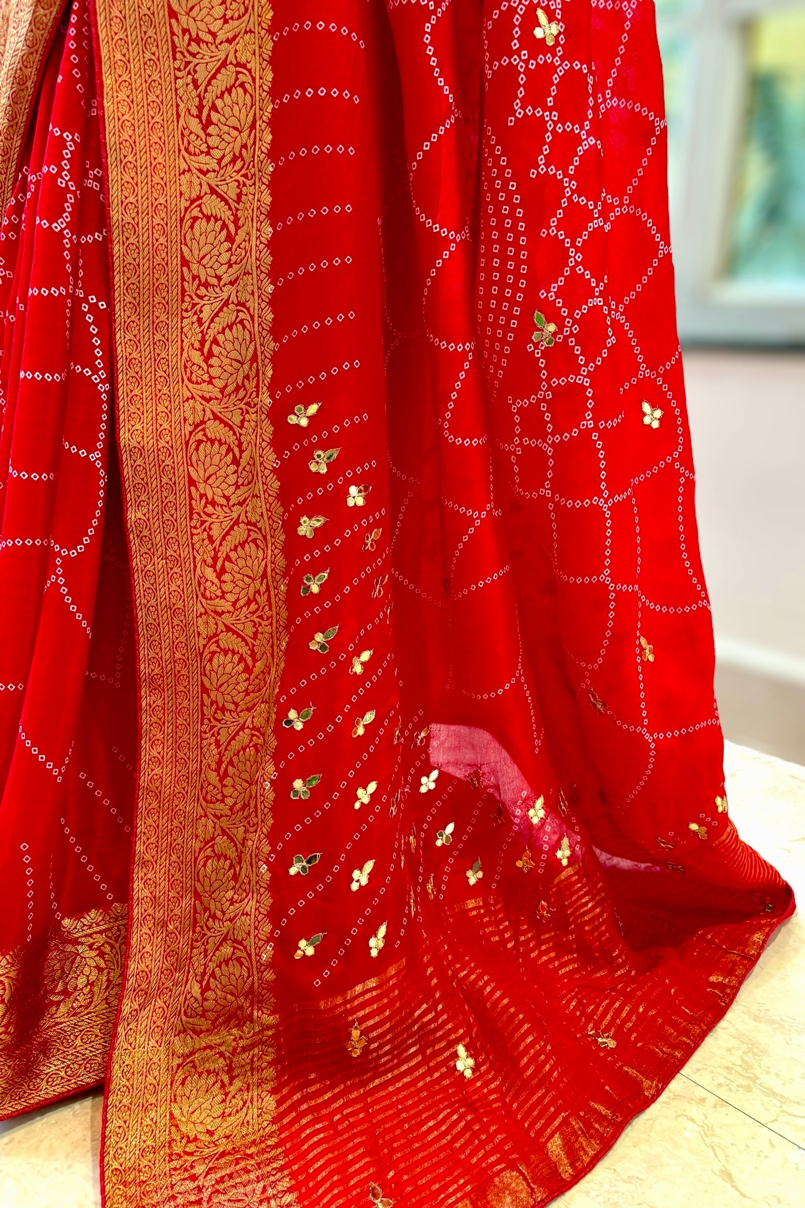 Gottapati zari bandhani saree - Red