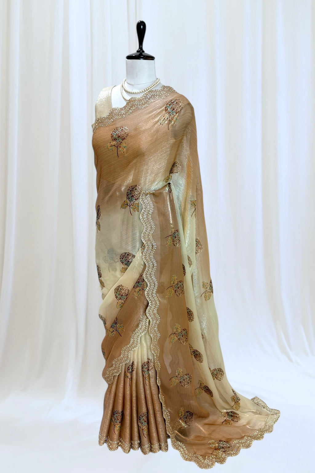 Golden Cream Shaded Floral Saree