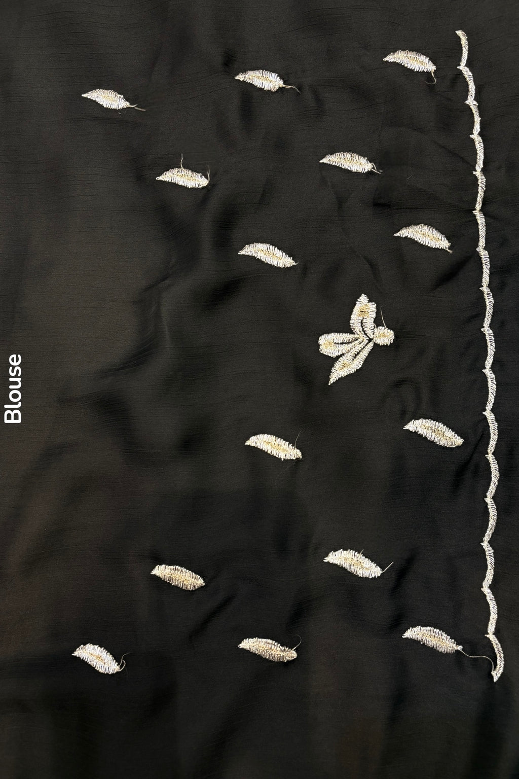 Floral embellished chiffon saree - Black leafy