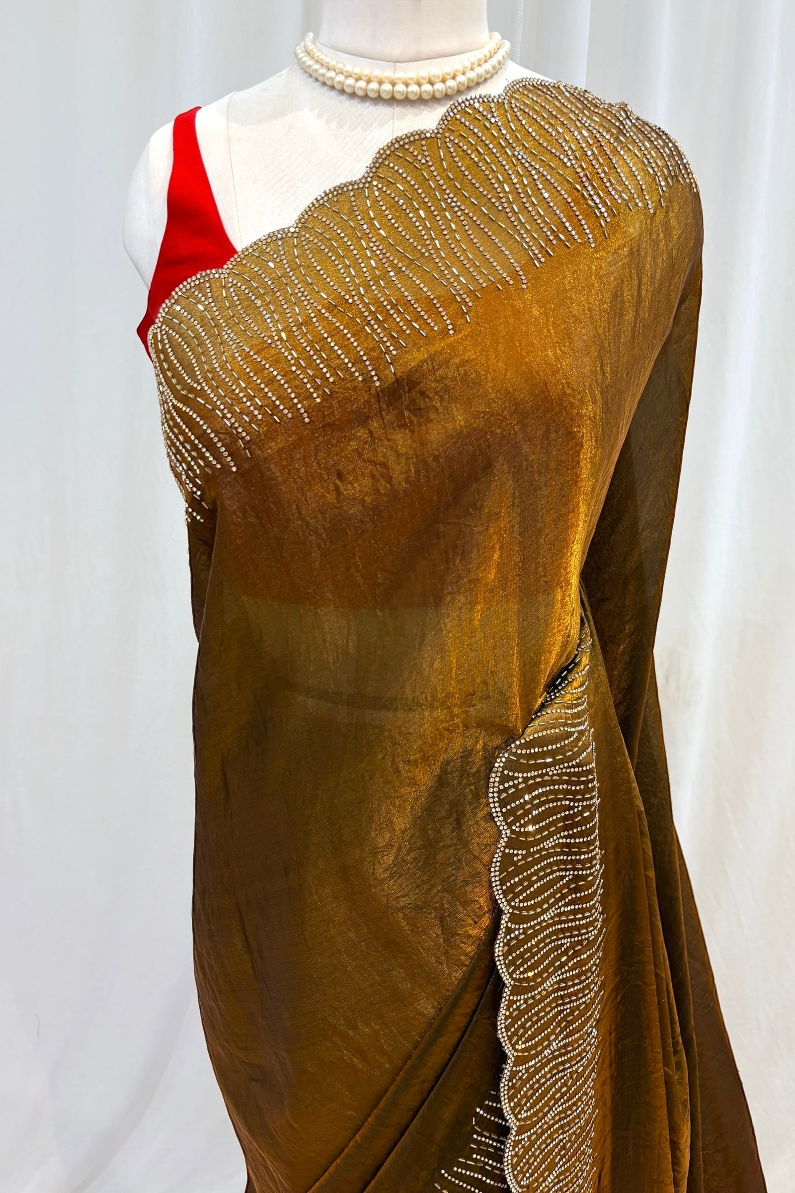 Golden fendy embellished saree