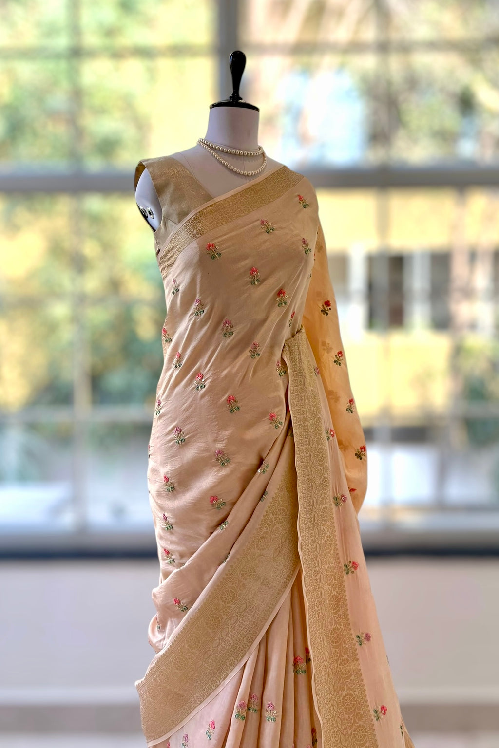 Dola silk embroidered saree - Golden