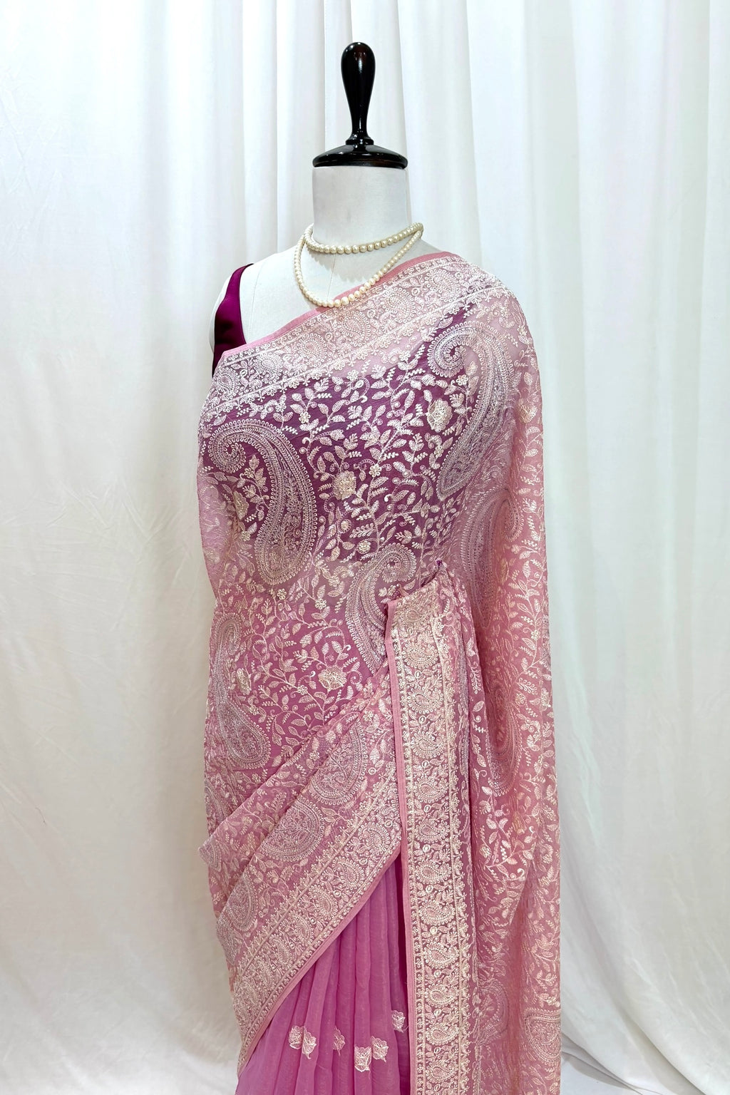 Kashmiri work soft organza saree