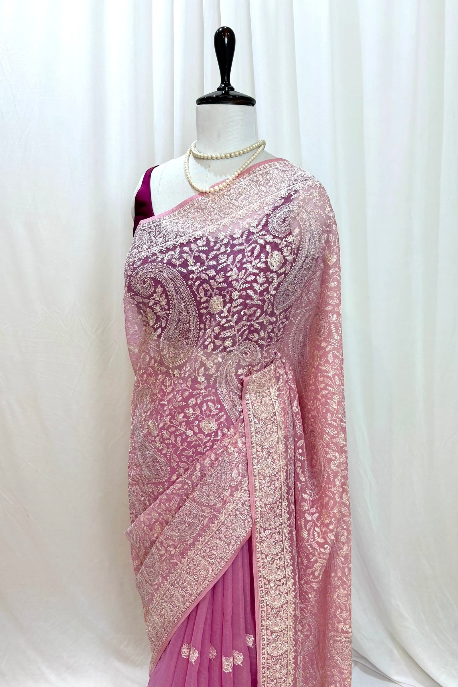 Kashmiri work soft organza saree