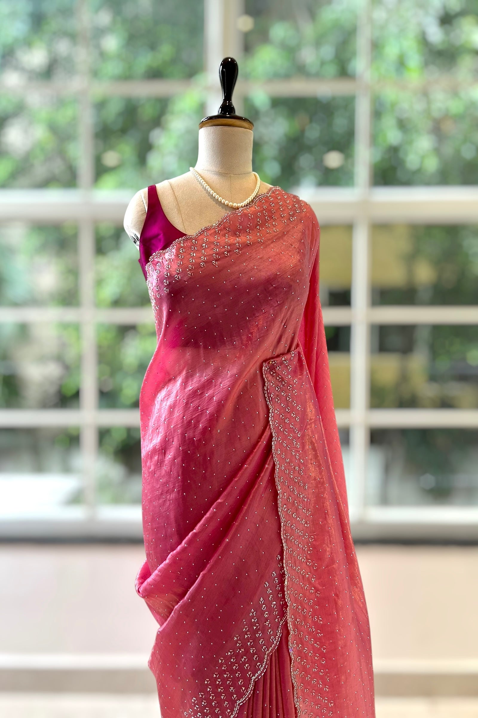 Soft organza cutwork saree - Pink
