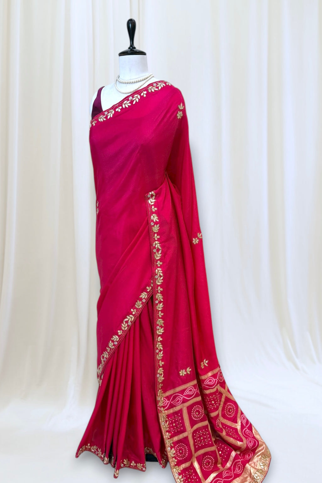 Pink pure dola silk gotta saree