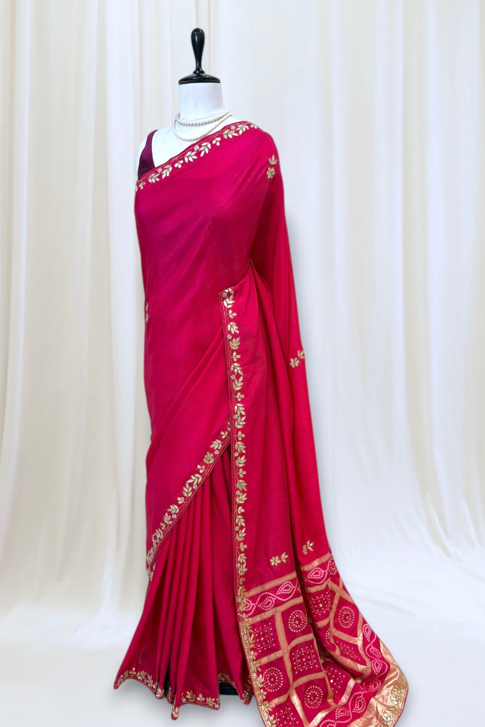 Pink pure dola silk gotta saree