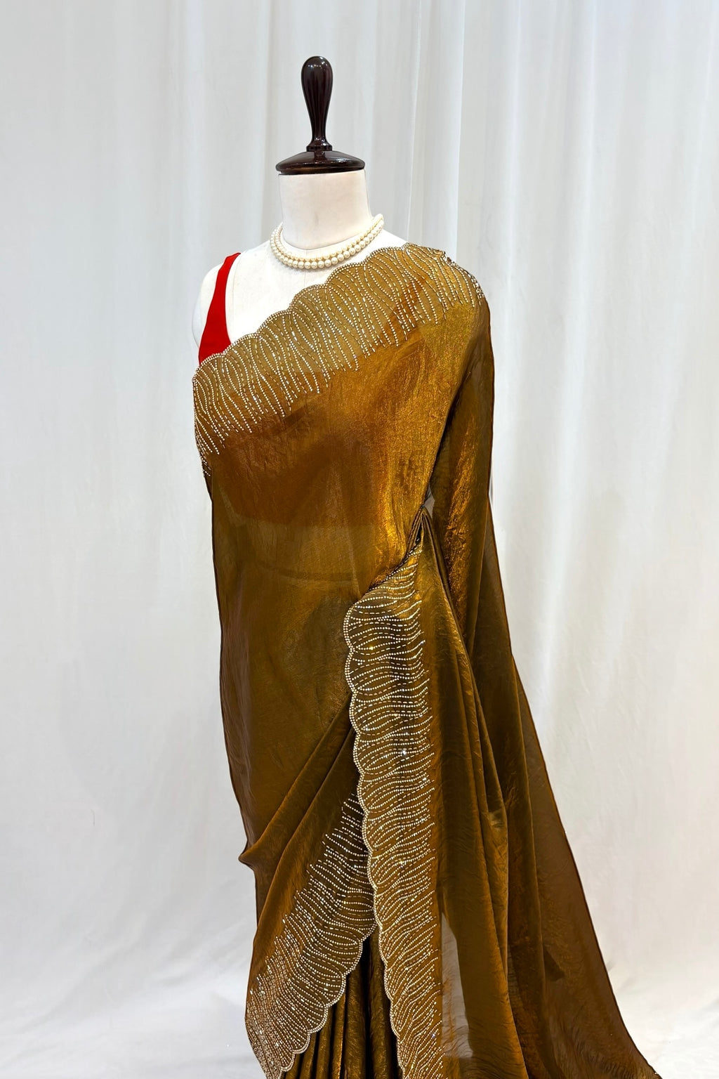 Golden fendy embellished saree