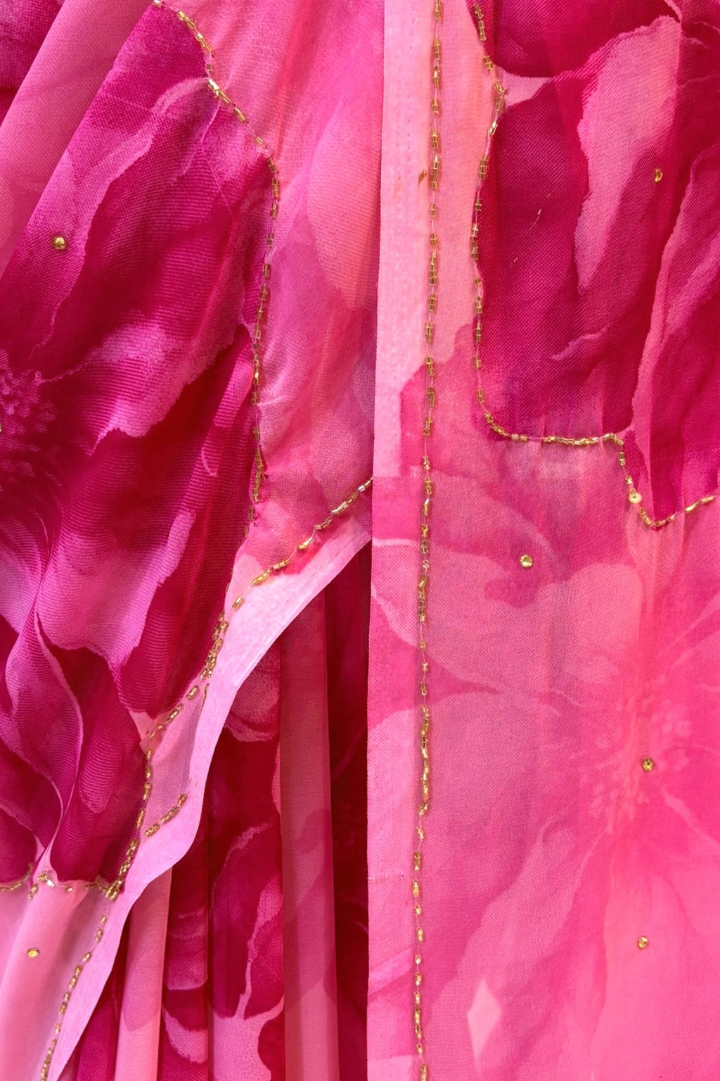 Pink floral embellished chiffon saree