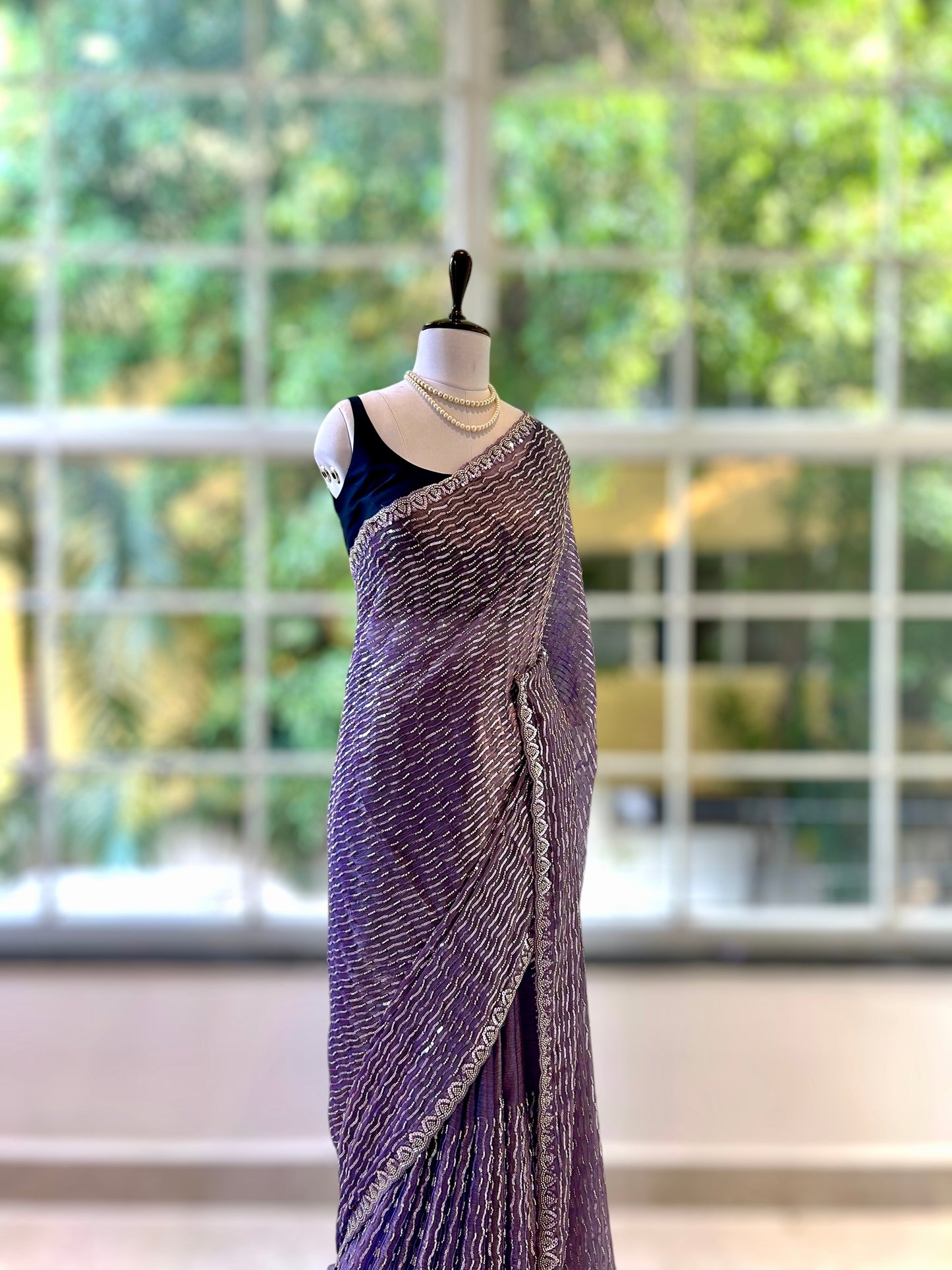 Shimmer chiffon embellished saree - Purple
