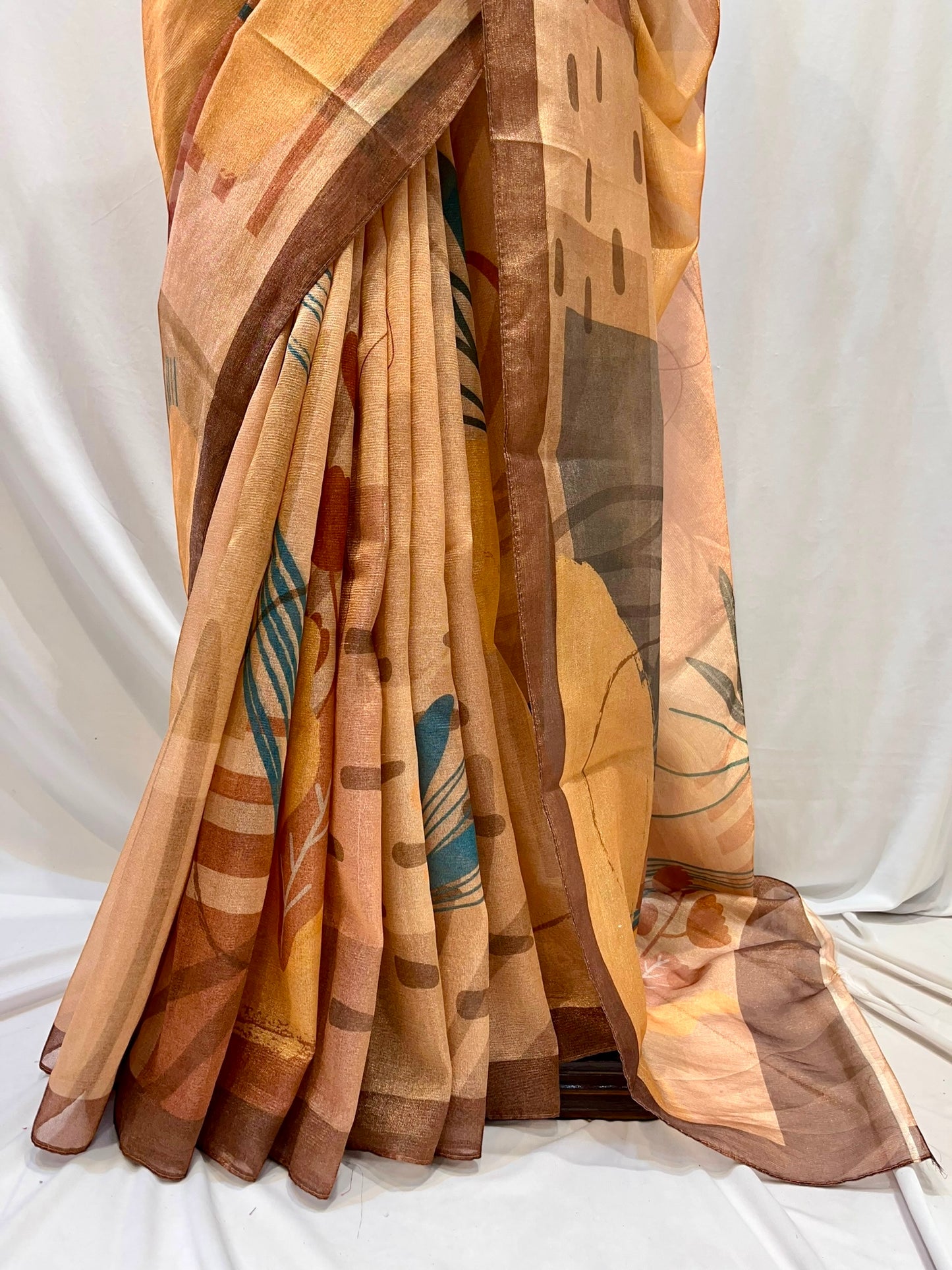 Abstract print saree - Orange