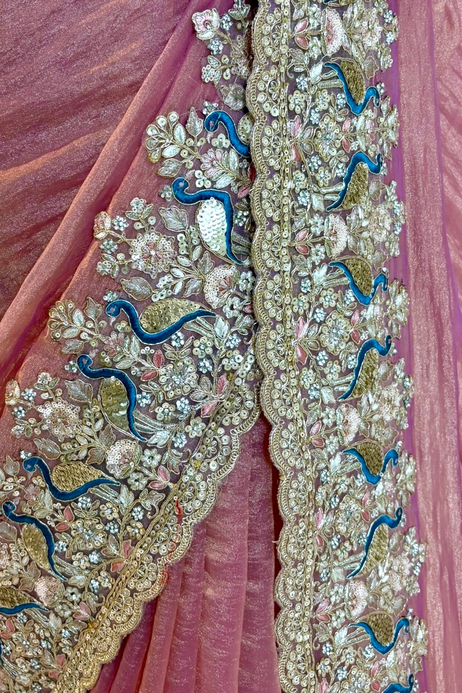 Tissue embellished saree - Rose gold
