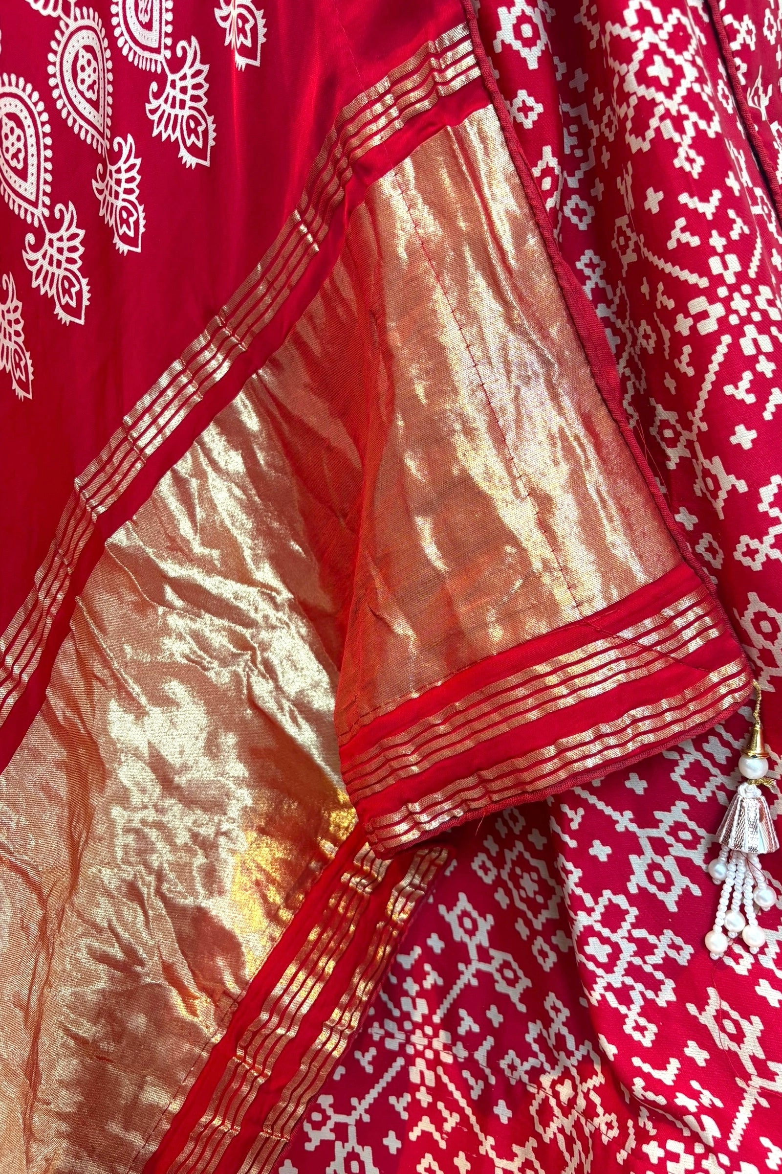 Ajrakh modal silk lehenga - Red