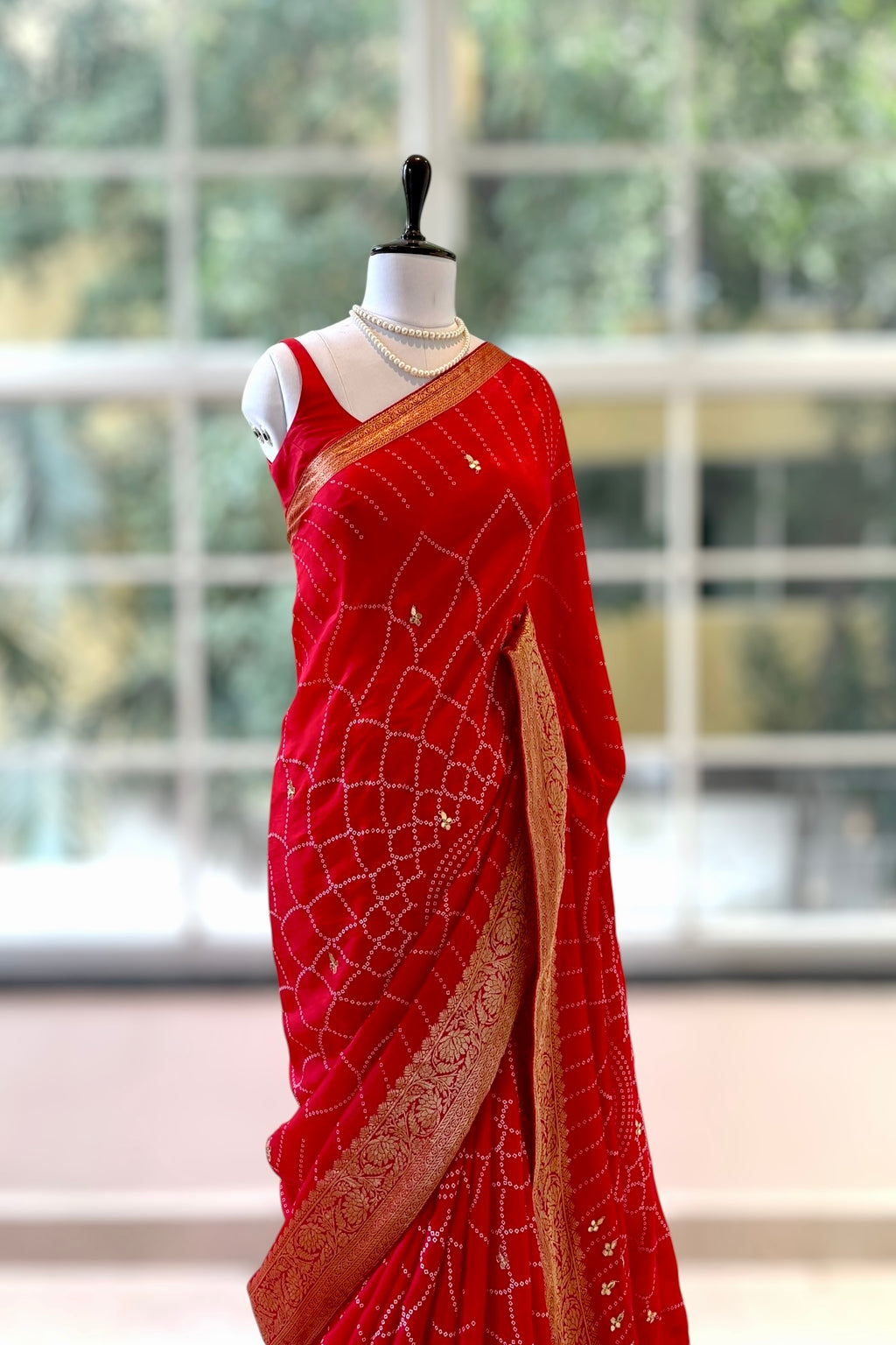 Gottapati zari bandhani saree - Red