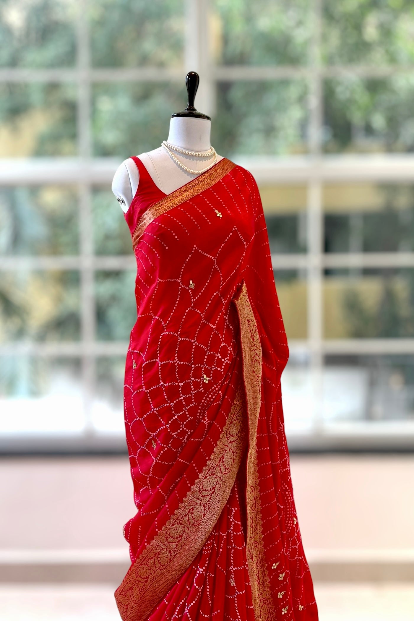 Gottapati zari bandhani saree - Red