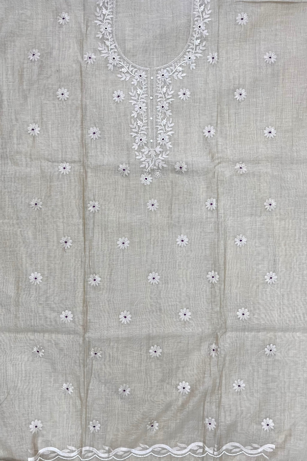Pure linen embroidered unstitched suit set - Purple