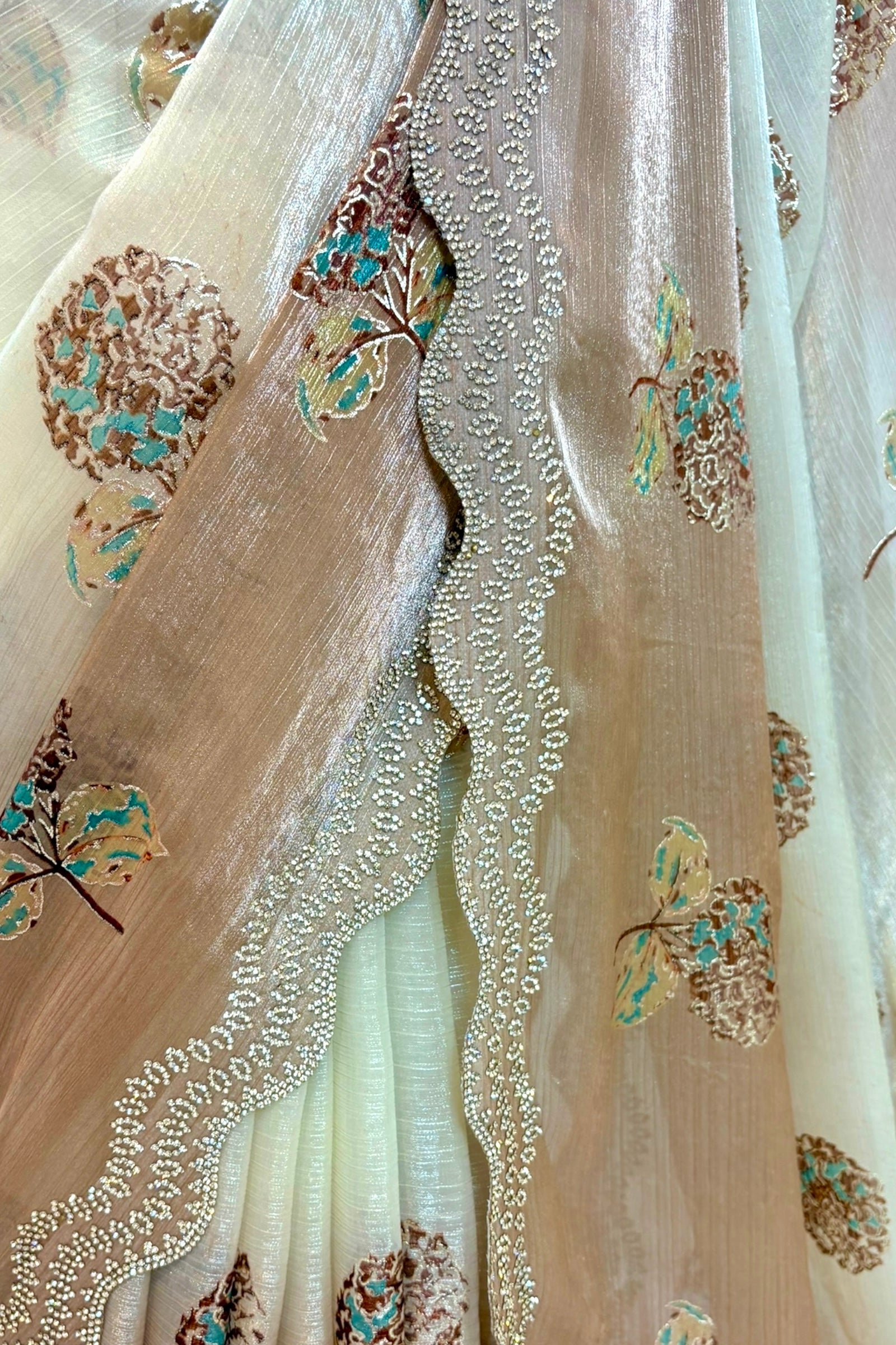 Golden Cream Shaded Floral Saree