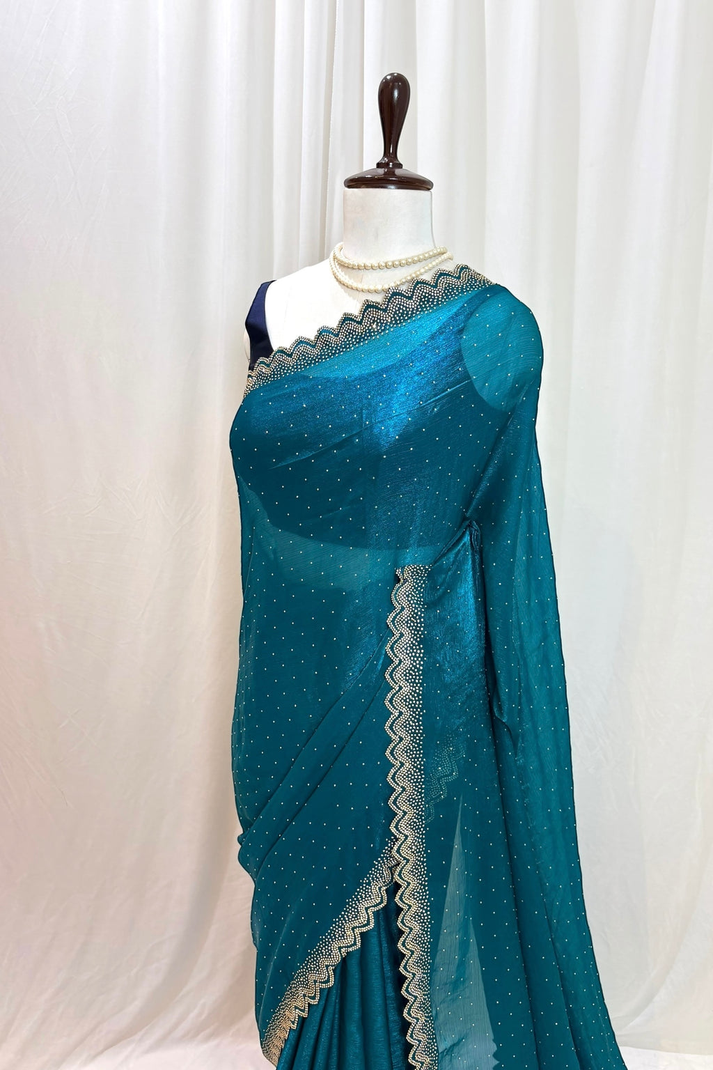 Shimmer chiffon swarovski saree - Blue