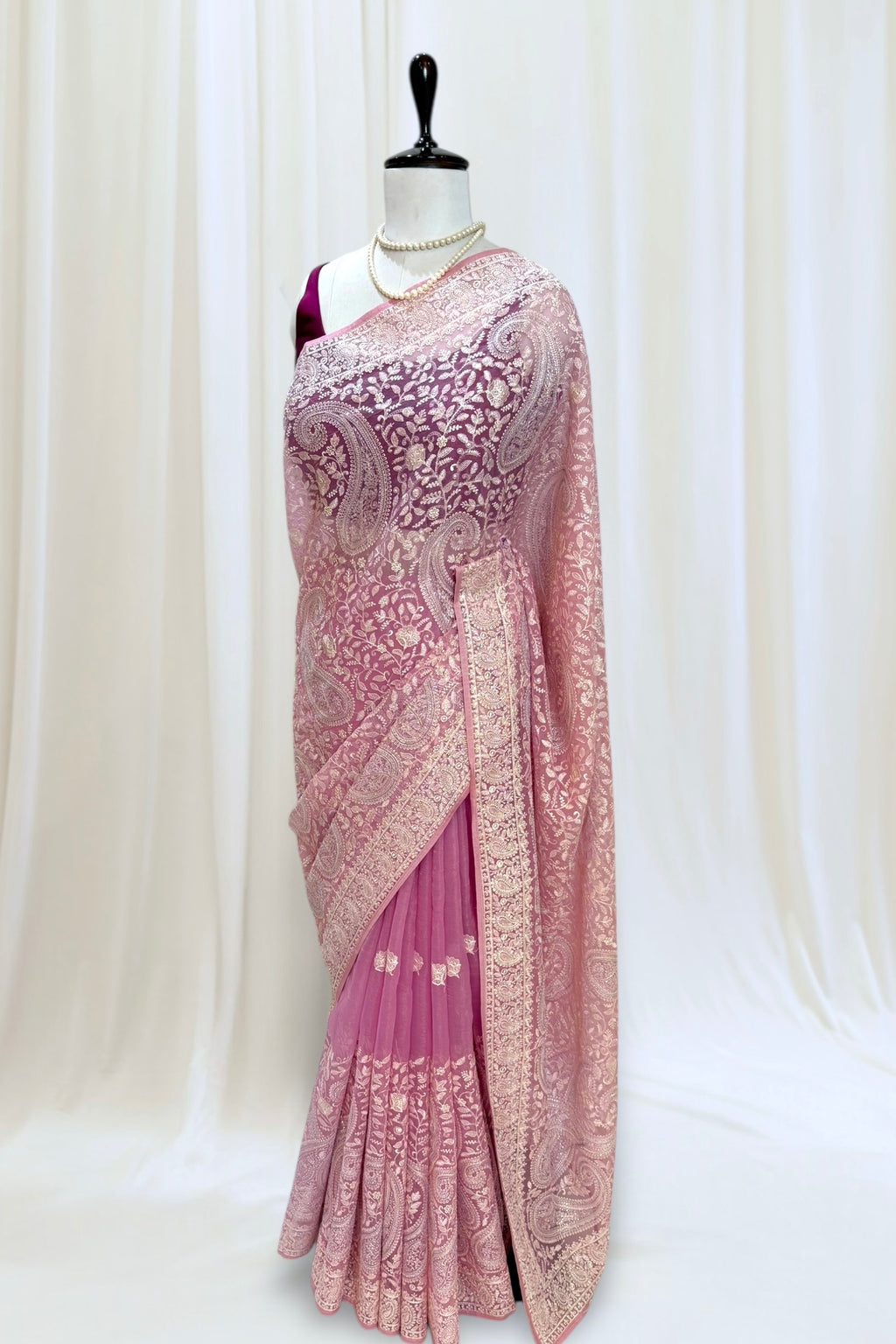 Kashmiri work soft organza saree