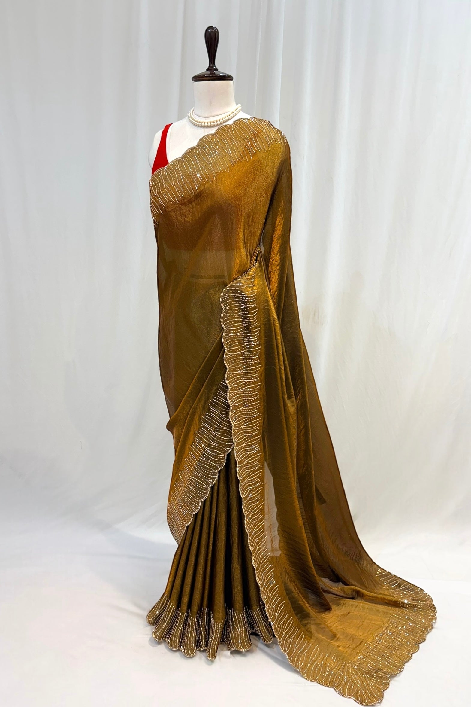 Golden fendy embellished saree