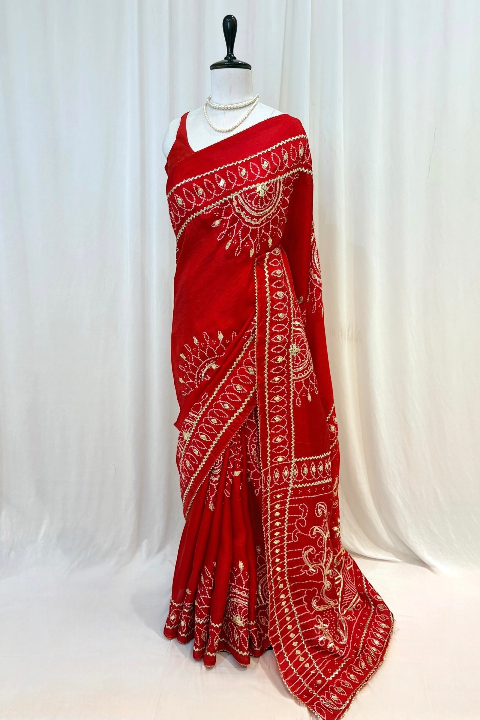 Gotta work organza silk saree - Red