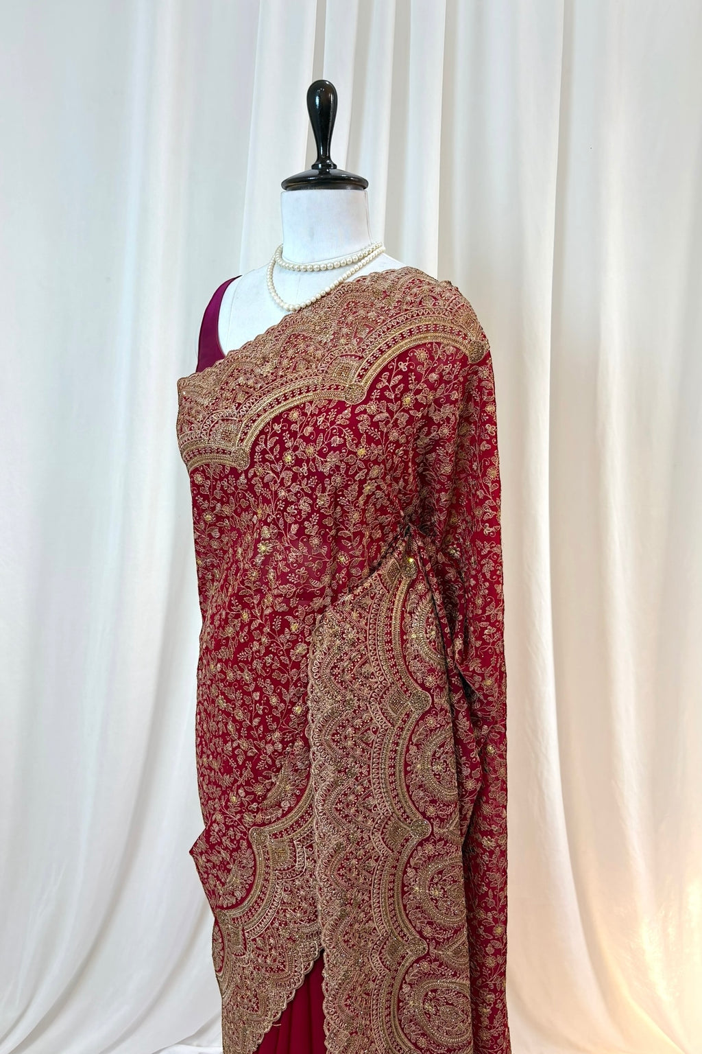 Crimson embroidered saree
