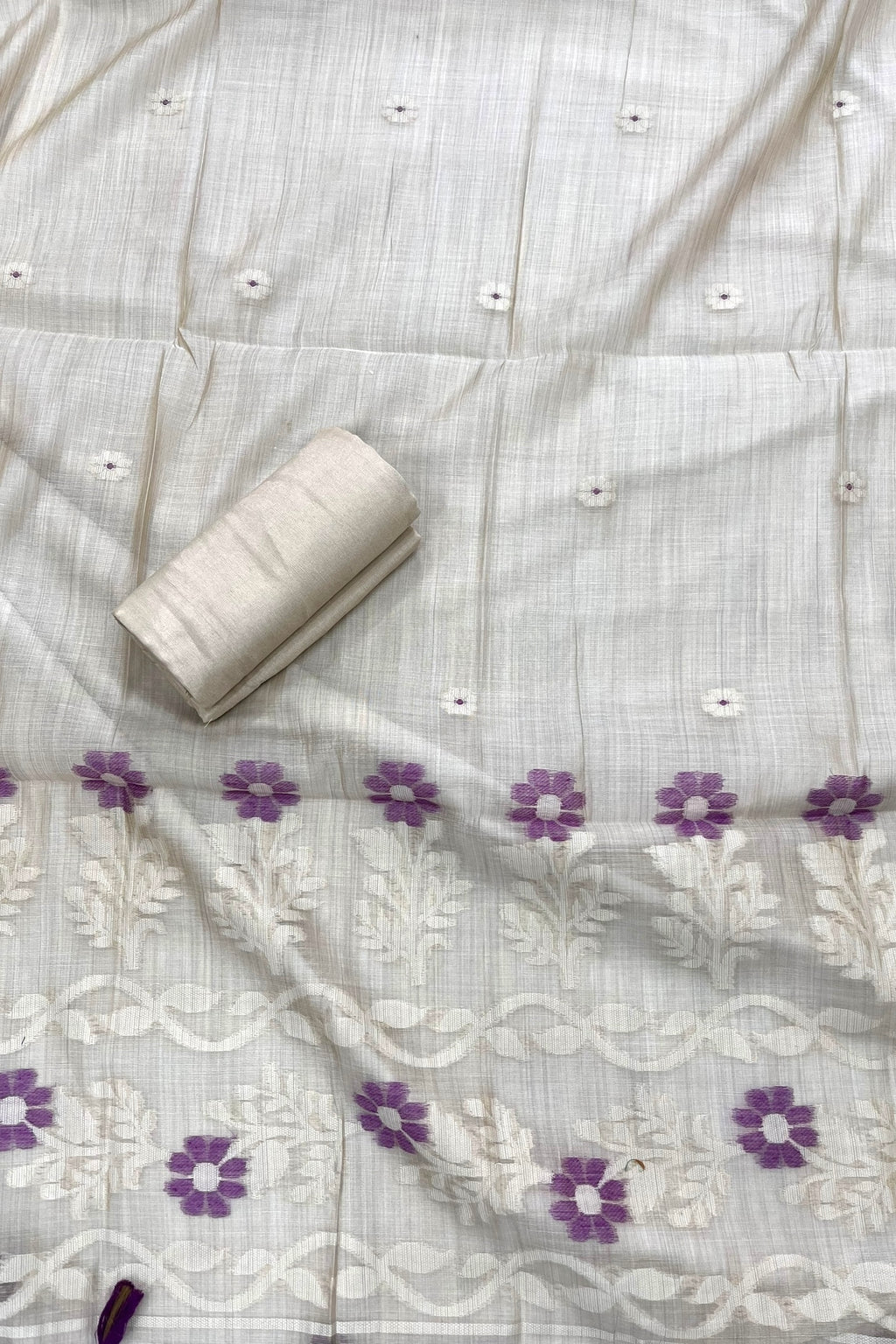 Pure linen embroidered unstitched suit set - Purple