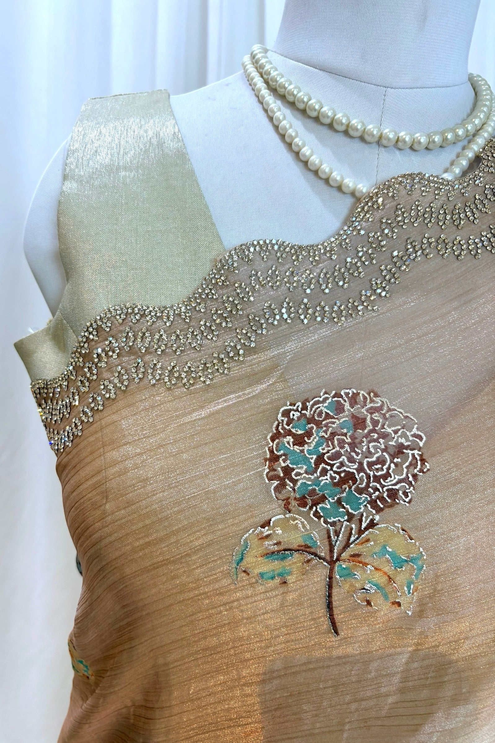 Golden Cream Shaded Floral Saree
