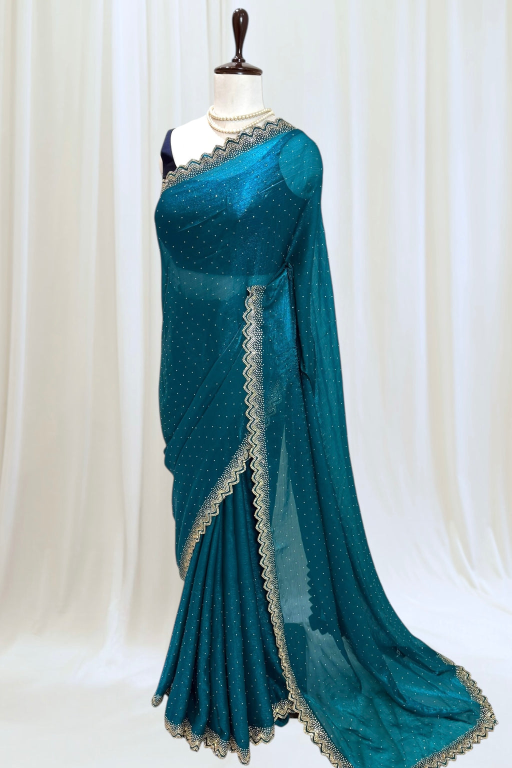 Shimmer chiffon swarovski saree - Blue
