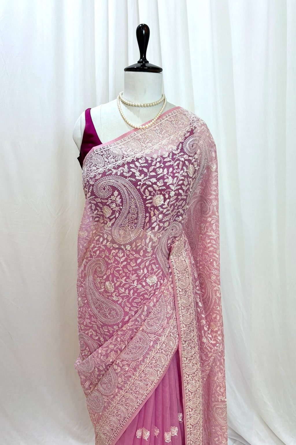 Kashmiri work soft organza saree