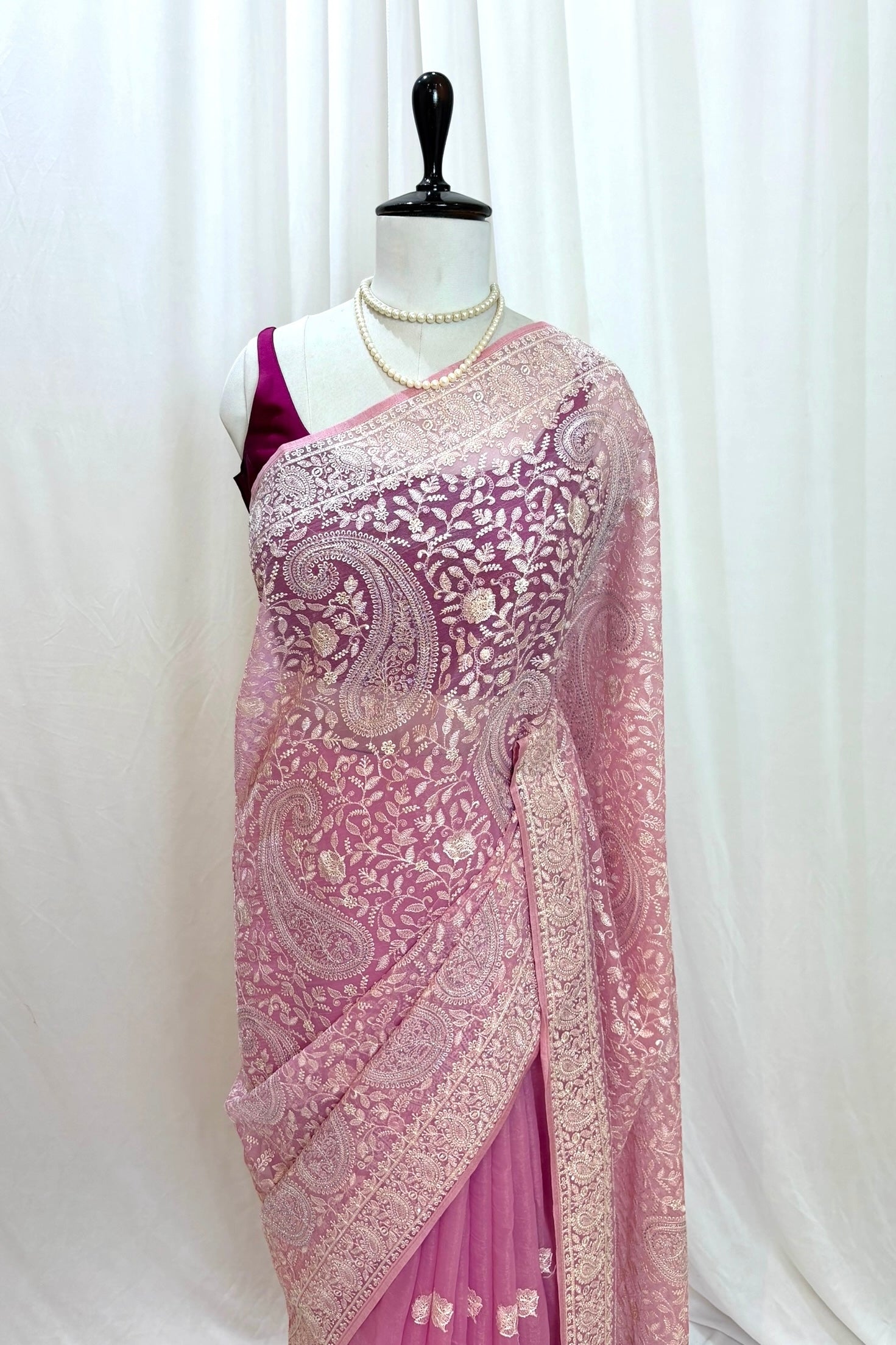 Kashmiri work soft organza saree